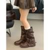 Botas Botines para Mujer 2025 Otoño e Invierno Botas de Mujer Nuevas Botas de Tacón Grueso Suela Gruesa Botas para Pantalón Media Pantorrilla Botas de Caballero Estilo Western