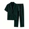 Traje Casual de Negocios Transfronterizo para Hombre con Saco Holgado de Manga Corta y Pantalones Rectos con Cordón Negro Conjunto de Dos Piezas