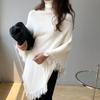 Jiuzhi Roupa Feminina Estilo Preguiçoso Suéter Pulôver Estilo Coreano Xale Gola Alta Suéter Cor Pura B8201
