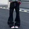 Jeans de Pierna Ancha Curvados de Silueta Niche Botonados Estilo Retro Americano Transfronterizos, Adelgazantes, de Largo Hasta el Suelo, Versátiles, Unisex