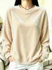 Roupas Femininas Outono/Inverno 2026 UE Estação Independente Amazon Camiseta Casual de Veludo com Gola Redonda e Manga Longa para Mulheres