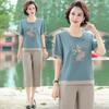 Traje de verano de algodón y lino para madres, elegante camiseta de manga corta para mujeres de mediana edad y mayores, top de dos piezas estilo occidental para mujeres
