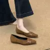 Zapatos de vestir cuadrados de punta cuadrada estilo retro para mujer, sin cordones, tacón bajo, gamuza, versátiles, zapatos de abuela, suela suave, para ir al trabajo