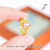 Anel Torcido em Forma de Cabaça Coração com Banho de Ouro 24K de Cor Forte e Duradoura, Anel Ajustável para Dedo Indicador Novo Estilo Chinês