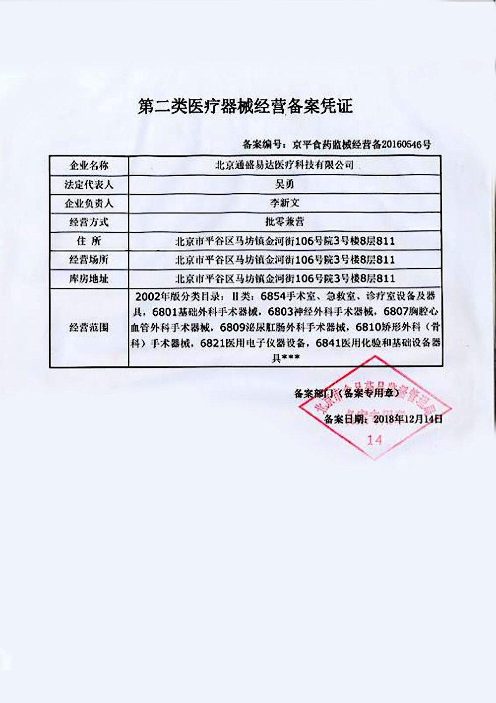 北京通盛易达二类证