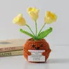Flor de Tricô de Energia Positiva Transfronteiriça Planta em Vaso Produto Acabado Fio de Lã Flor de Simulação Ornamento de Mesa Boneca de Cartão de Mão