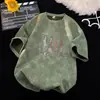 Camiseta Negra de Manga Corta Estilo Retro Americano de Comercio Exterior para Hombre, Top Holgado de Verano Tie-Dye Resistente con Cuello Redondo y Media Manga