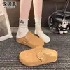 Sandalias cerradas tipo Birkenstock para exteriores, de cuero genuino, sin cordones, para mujer, nuevo modelo otoño 2026, con suela suave, suela gruesa, zapatos sin cordones que aumentan la altura