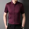 Camisa de manga corta de seda helada de verano nueva camisa azul medio fina casual de negocios para hombre camisa con caída
