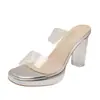 Sandalias de plataforma sexy con diseño de tacón grueso de cristal transparente, nuevo estilo de verano para discoteca, escenario, pasarela, tacones altos.