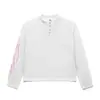 Camisa Henley de punto gofre corto estilo americano con estampado floral de letras grandes en el lateral, corte ajustado, camisa base de manga larga en blanco y negro