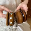 Pulsera Redonda de Madera Retro Transfronteriza Europea y Americana para Mujer Versátil de Moda Exagerada Pulsera de Mano Lujo Ligero Gama Alta Joyería de Mano Simple