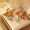 Brincos Grandes de Flor Vazada com Zircônia, Brincos Exagerados Elegantes de Moda de Alta Qualidade, Agulha de Prata S925, Brincos de Esmalte Gotejante, Atacado
