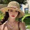 Sombrero de Paja de Encaje Tulipán de Verano para Mujer con Ala Ancha, Protección Solar, Sombrero de Sol para Vacaciones en la Costa, Cubre Rostro, Sombrero de Sol Adelgazante