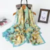 Elegante Bufanda de Seda Estampado de Magnolia Flor Cortada Primavera y Verano Bufanda Larga Grande Chal de Viaje de Alta Gama Protector Solar Bufanda para Mujer Pañuelo para la Cabeza
