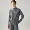 Coleção outono/inverno nova e moderna: 100% caxemira, multi-botões, bainha enrolada, suéter de tricô feminino com gola alta parcial, peça de outer wear de manga comprida