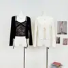 VIAPITTI Camisola Jacquard de Encaje Falso Dos Piezas con Cardigan de Atar Enfoque de Espejo 9182