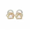 Pendientes de botón de flor de circonita y perla, chapados en oro real de 14K, con pasador de plata, de lujo ligero, pendientes exquisitos y versátiles, pendientes de estilo francés