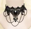 Accesorios Temáticos Oscuros para Adultos, Gargantilla de Encaje Negro, Joyería de Cristal, Cadena para Clavícula Hecha a Mano, Collar Peculiar para Cosplay