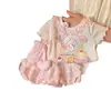 Conjunto de Camiseta de Manga Corta y Shorts con Capullos de Flor para Niña 2026 Verano Lindo para Niña Pequeña Bebé Moda Dulce Conjunto de Dos Piezas