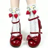 Calcetines Lolita de Encaje Hueco Estilo Escuela Japonesa Dulces y Lindos con Lazo de Fresa Hasta la Pantorrilla para Mujer