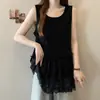 Blusa Versátil de Tamanho Grande com Caimento Solto Que Esconde o Formato do Corpo e Faz Você Parecer Mais Magra, com Acabamento em Renda na Barra, Regata em Camadas, Blusa Sem Mangas de Comprimento Médio