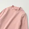 Tecido 230g Algodão Orgânico Classe A Algodão Cardado Escovado Gola Meia Alta Manga Longa Meninos e Meninas Outono e Inverno Manga Longa Camiseta Roupas Infantis