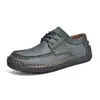 Zapatos Casuales de Cuero Cosidos a Mano para Hombre Estilo Retro con Cordones Punta Ancha Suela Suave Transpirables Slip-on Mocasines de Conducir Estilo Británico