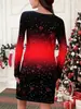 Vestido redondo de manga comprida com estampa de árvore de Natal para festa, europeu e americano, transfronteiriço da Amazon