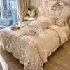 Conjunto de cama de luxo de quatro peças, 100% algodão escovado, grau A, para outono e inverno, com bordados de alta qualidade e capa de edredom e lençol de algodão puro, roupa de cama premium