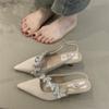 Zapatos de Lujo Accesible Francés con Pedrería para un Aspecto Adelgazante, Tacón Bajo, Otoño 2025 Nuevos, Puntiagudos, de Piel Suave, Zapatos de Tacón de Aguja, Elegantes Sandalias Baotou para Mujer