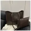 Bolsa Tote de Ombro Único para Axila Nova Moda Cor Sólida Textura Casual Simples para o Dia a Dia Grande Capacidade Bolsa para Sogra Conjunto de Duas Peças