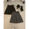 Saia Plissada Casual de Cintura Alta Verde Limão Chá Verde 2026 Outono Estilo Coreano College Chic Versátil Emagrecedora (com cinto)