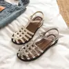 Sandalias para Mujer, Nuevo Estilo de Verano, Sandalias Romanas Planas, Sandalias Casuales Tejidas de Una Correa con Hebilla y Punta Cerrada para Mujer al por Mayor