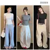 2026 Principios de Primavera Mujer Cuello Redondo Pequeño Manga Media Ajustado Nuevo Versátil Hombro Normal Manga Corta Top Camiseta