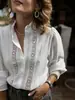 Nova Camisa de Outono para o Trabalho, Exportação Transfronteiriça, com Estilo Elegante, Patchwork de Renda, Blusa de Manga Longa para Mulheres, em Estoque
