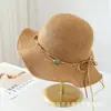 Sombrero de Pescador de Ala Ancha con Volantes Estilo Japonés para Mujer, Sombrero de Punto Transpirable para el Sol de Verano, Sombrero de Protección Solar de Moda con Decoración de Perlas