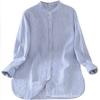 Kuichun Nuevo Comercio Exterior Estilo Japonés Francés Lino Puro Versátil Blanco Cuello Vertical Longitud Media Artística Camisa de Manga Larga para Mujer