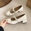 Primer Encuentro Ji Zapatos Mary Jane de Tacón Grueso con Lazo Francés para Mujer 2026 Nuevo Primavera Versátil Correa Única Punta Cuadrada Corte Bajo