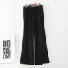 Pantalones de pierna ancha de seda helada para mujer, nuevos de primavera y verano, pantalones rectos con abertura frontal, cintura alta, cordón, cordones, informales, hasta el tobillo