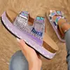 2025 Nuevo Estilo Chanclas de Playa de Corcho con Suela Gruesa Cruzada Doble Hebilla y Pedrería Talla Grande Zapatos de Mujer Negro Blanco