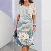 2024 Comercio Exterior Transfronterizo Hermosa Falda Casual de Línea A para Mujer con Estampado Digital 3D Verano Elegante en Forma de O