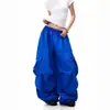 Pantalones cargo casuales de pierna ancha de color liso para mujer, diseño plisado con bolsillo grande, estilo callejero americano, holgados de colores brillantes para verano, modernos