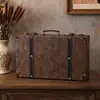 Maleta de madera de estilo europeo vintage, maleta de cuero antigua, caja de almacenamiento, pieza de exhibición para escaparates, accesorio para cine y fotografía, caja decorativa