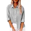 Otoño 2025 Ebay Amazon Aliexpress Estilo Europeo y Americano Holgado Color Sólido Solapa Botón Manga Larga Algodón Lino Top para Mujer