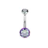 Aleación de Titanio F136 Zirconia Piercing de Ombligo Rosca Interna Doble Cabeza Titanio G23 Montura de Tres Garras Anillo de Ombligo de Zirconia Joyería para Piercings Corporales