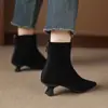 Primeiro Encontro Ji Botas Chelsea de Salto Médio Femininas Salto Fino Botas Skinny Outono/Inverno Botas Únicas Botas Curtas Tamanho Grande 41