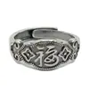 Chiba Estilo Étnico Original Plata Tailandesa Retro Carácter de Fortuna Viejo Anillo Abierto de Diseño Creativo Moderno y Elegante para Mujer Literaria