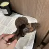 Clip de Felpa de Oso Corazón con Estampado de Leopardo Color Café de Gama Alta Clip Grande para la Parte Trasera de la Cabeza Clip de Tiburón Nuevo Coreano