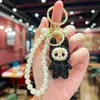 Chaveiro Tendência Transfronteiriço Dupla Face com Strass Corrente de Pérola Artesanal Criativa DIY Pingente para Decoração de Interior de Carro